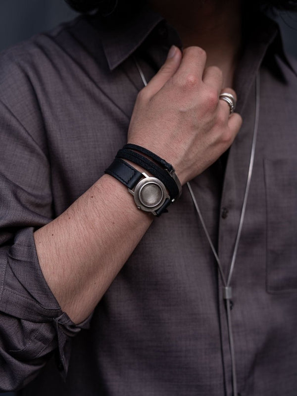 Timeless Leather Watch Bracelet [Black Diamond +Silver925] - PRY