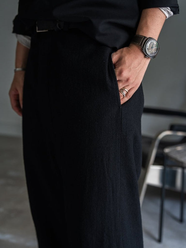 Washed Serge Sarouel Wide Pants【black】 - PRY