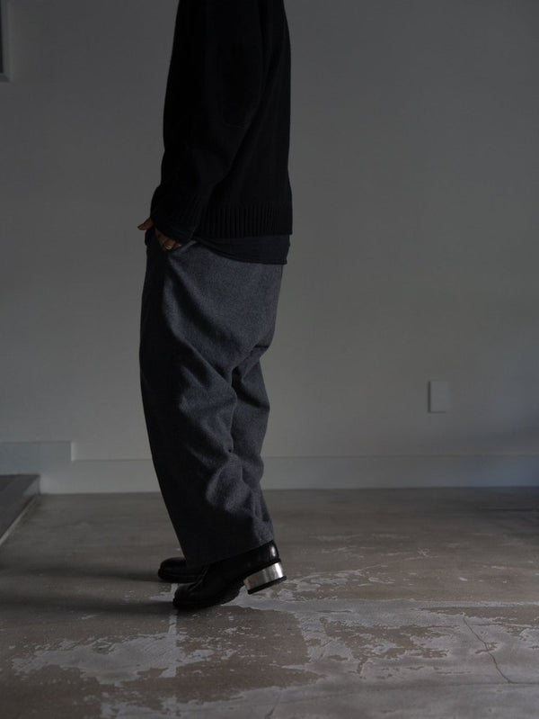 Washed Serge Sarouel Wide Pants【dark gray】 - PRY