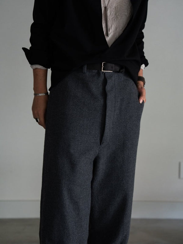 Washed Serge Sarouel Wide Pants【dark gray】 - PRY