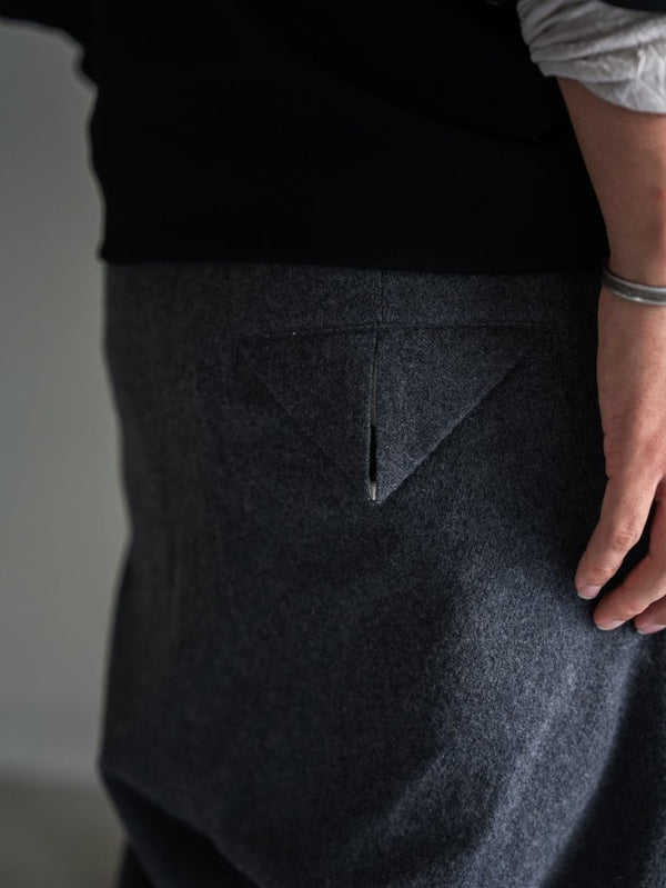Washed Serge Sarouel Wide Pants【dark gray】 - PRY