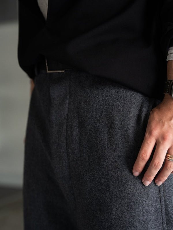 Washed Serge Sarouel Wide Pants【dark gray】 - PRY