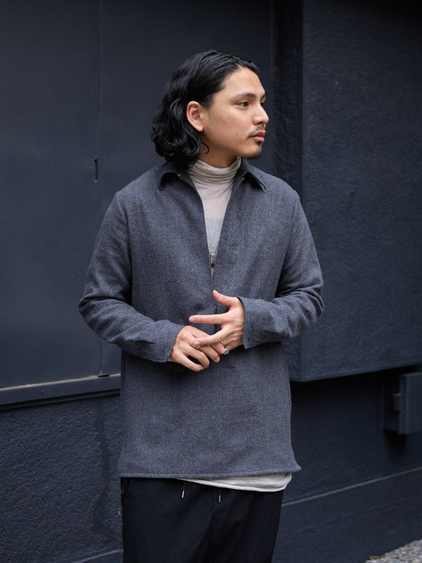 Washed Serge Vareuse Shirt Jacket【dark gray】 - PRY