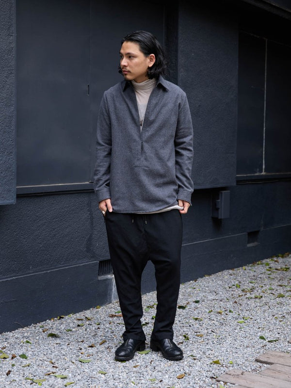 Washed Serge Vareuse Shirt Jacket【dark gray】 - PRY