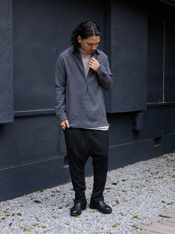 Washed Serge Vareuse Shirt Jacket【dark gray】 - PRY